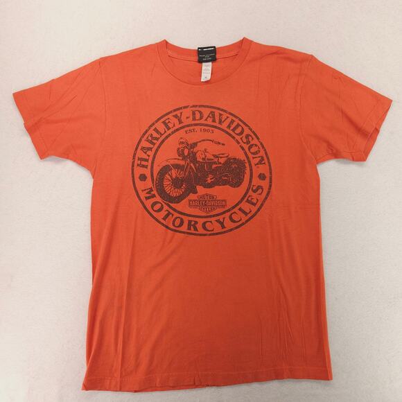 Harley Davidson Casual Short Sleeve Graphic Shirt Mens Size Medium M Orange - Picture 2 of 9